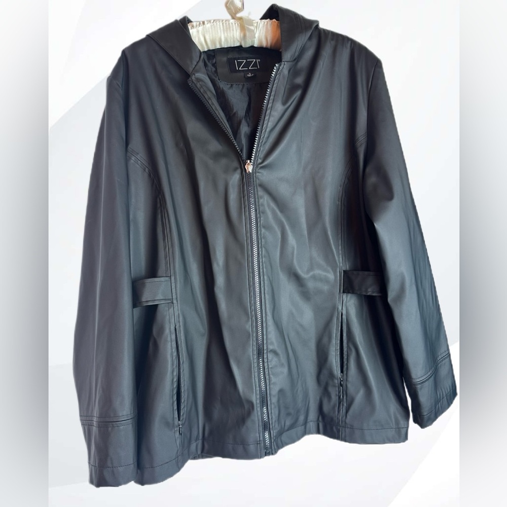 IZZI Black All Weather Nylon Thigh Length Hooded Jacket Size XL